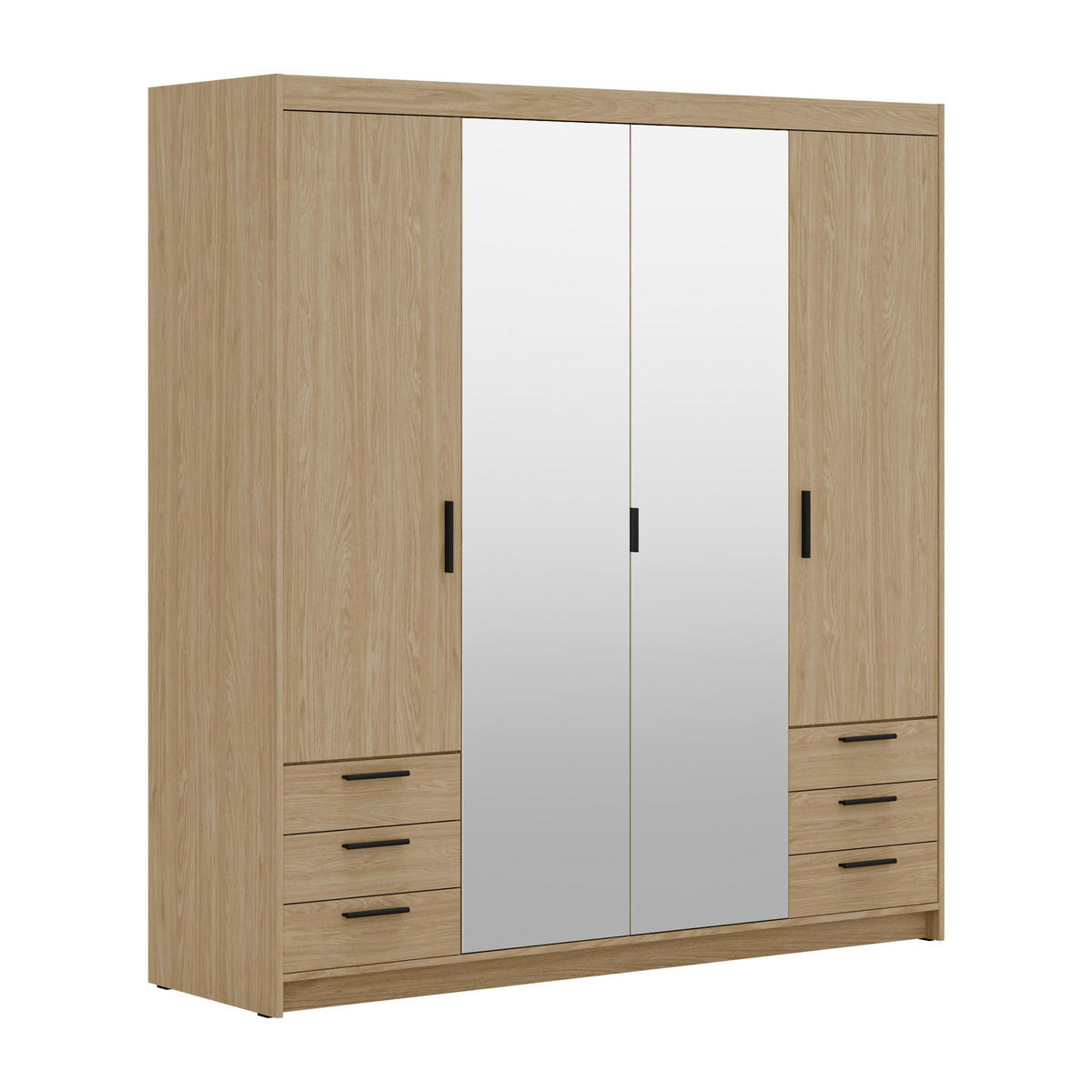 KLEIDERSCHRANK Storicos Geölte Eiche 176,3/190,5/53 cm - 4T6S Modern mit Schubladen und Spiegel - Eichefarben, Holzwerkstoff/Kunststoff (176.3/190.6/53cm) - AX Living