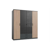 KLEIDERSCHRANK Fulda in Grafit und Multiplex 180x199x58 cm – Drehtürenschrank 4 türig mit Glasfront - Braun/Grau, Holzwerkstoff (120/200/80cm)