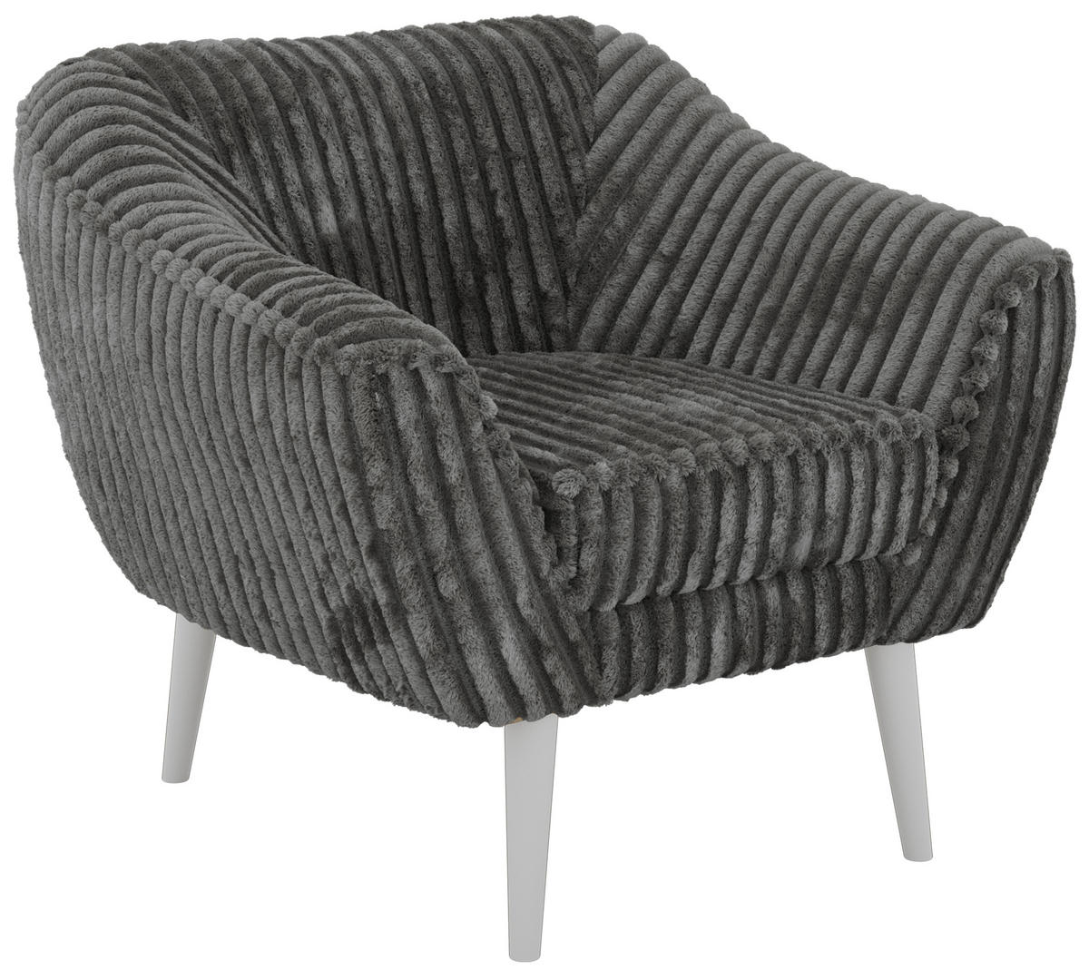 SESSEL PIRS - Grau Cord - Weiße Beine - Weiß/Grau, Holzwerkstoff/Textil (80/75/74cm) - MKS