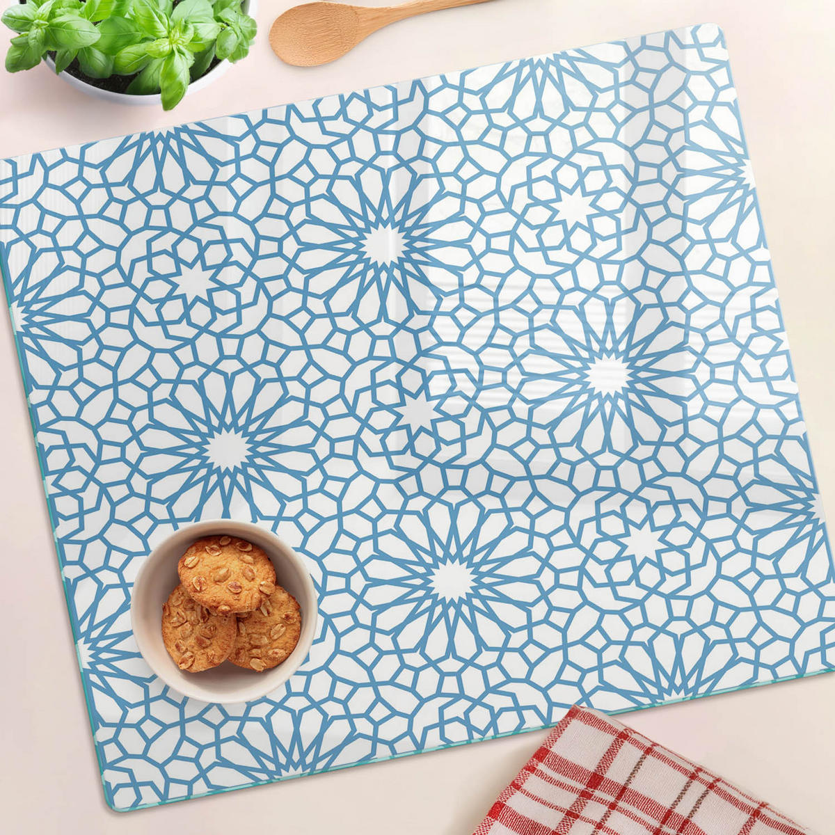 GLASPLATTE 60x52 cm Orientalisches Muster - Blau, Glas (60/0.4/52cm) - TULUP