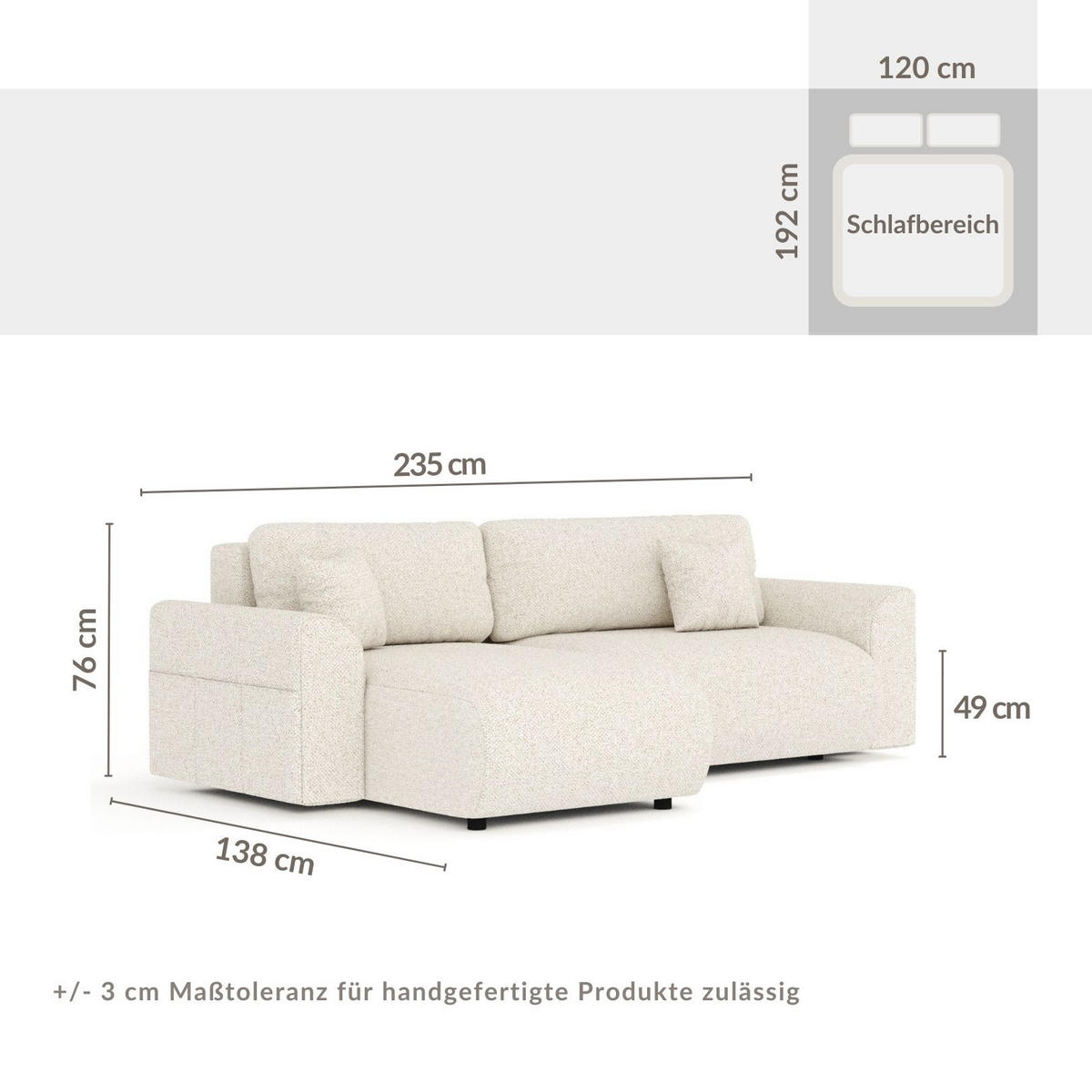 ECKSOFA MIT SCHLAFFUNKTION Bodega Beige Plüschstoff - Beige/Schwarz, Holz/Holzwerkstoff (235/138cm) - Maison de Reve
