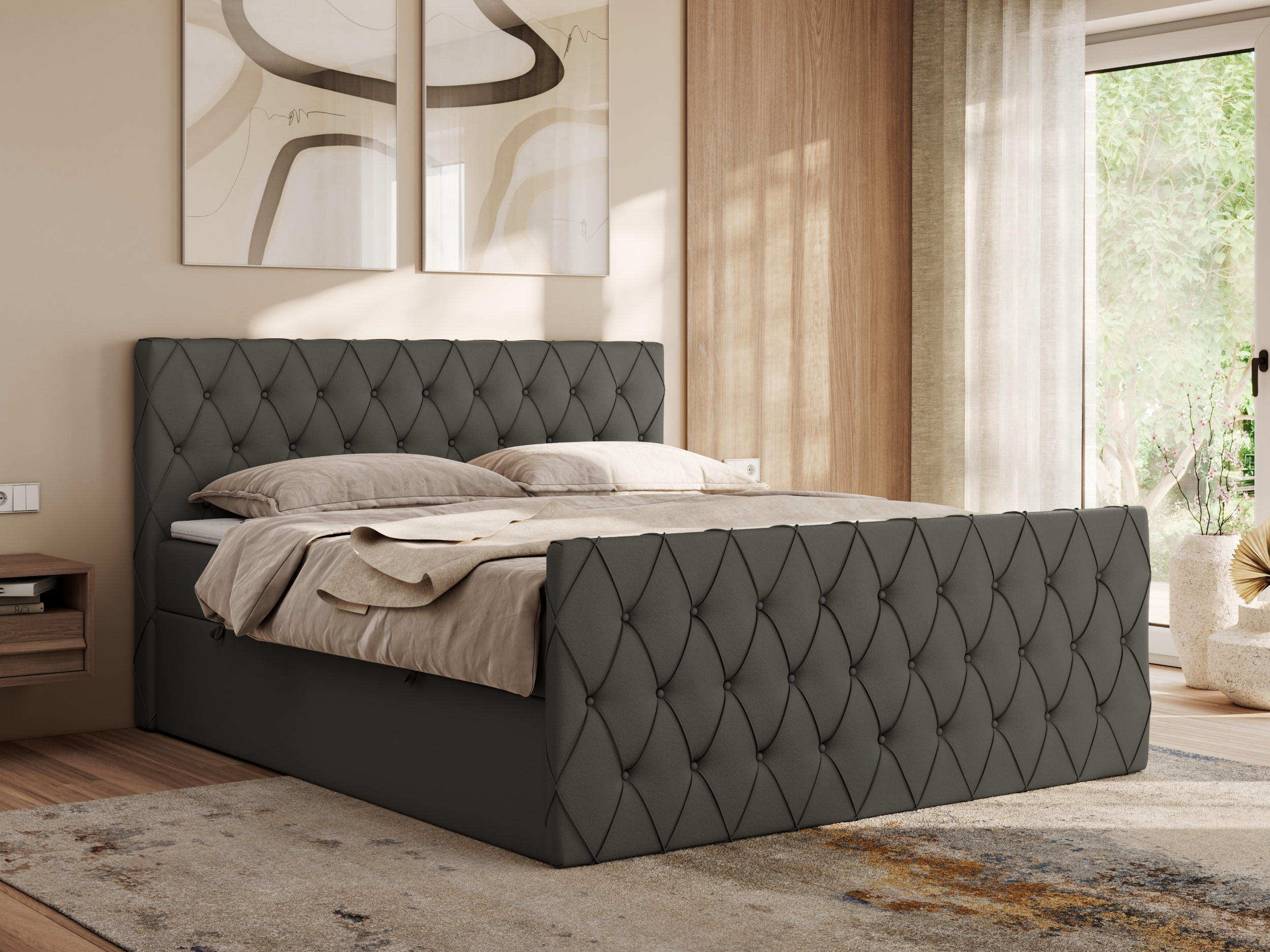BOXBETT MIREN DUO 120/200 - Grau Kunstleder - H3 - Grau, Holz/Textil (120/200cm) - MKS