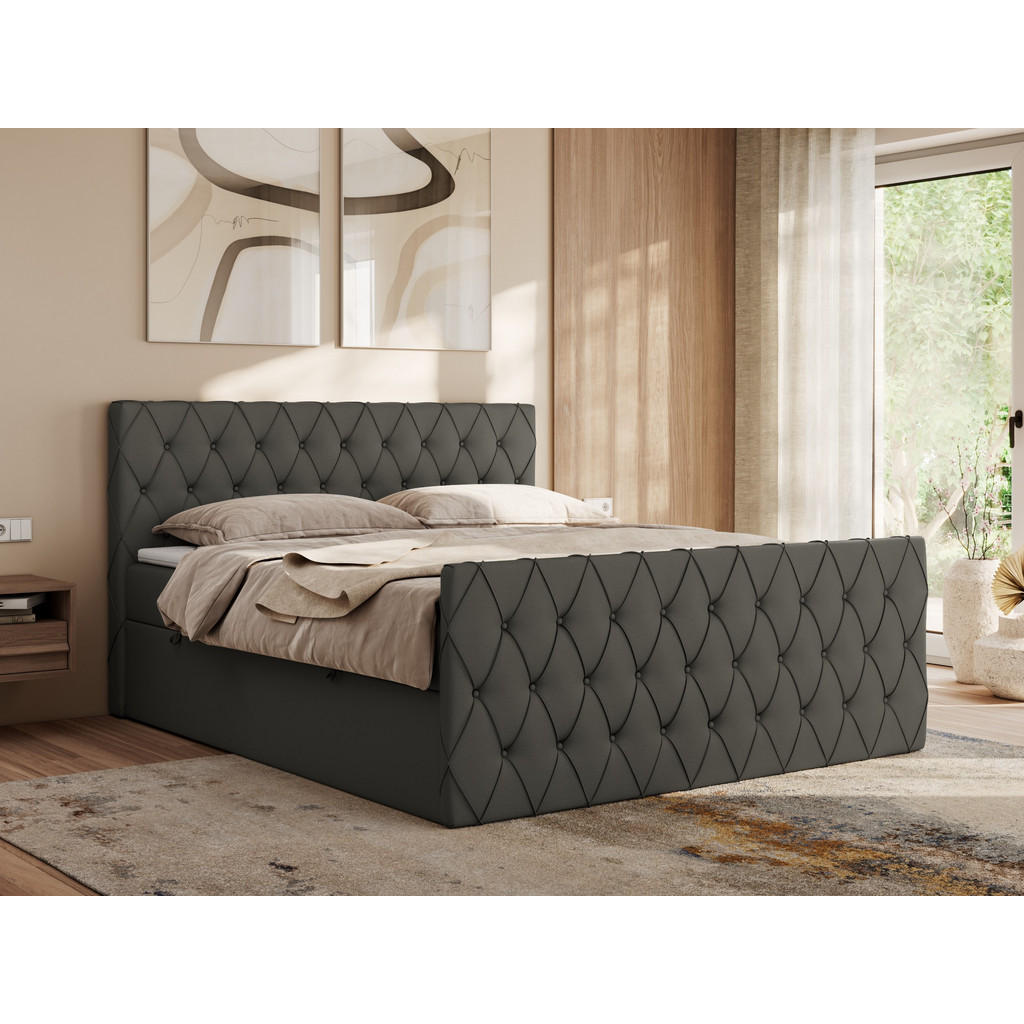 Thumbnail - MKS Boxbett, Grau, Textil, 2-Sitzer, H4, 7-Zonen, Rechteckig, 140x200 cm, Oeko-Tex®, Schlafzimmer, Betten, Boxspringbett...
