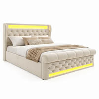 BETT mit LED und Stauraum 140x190 cm Samt Beige - Beige, Metall (140/190cm) - Meubliv
