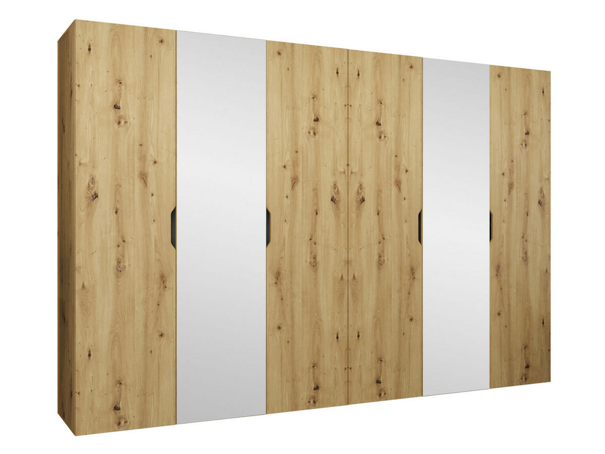 DREHTÜRENSCHRANK Malaga 300 mit Frontspiegel - Eiche Artisan, Holzwerkstoff (300/202/52cm) - MIRJAN24