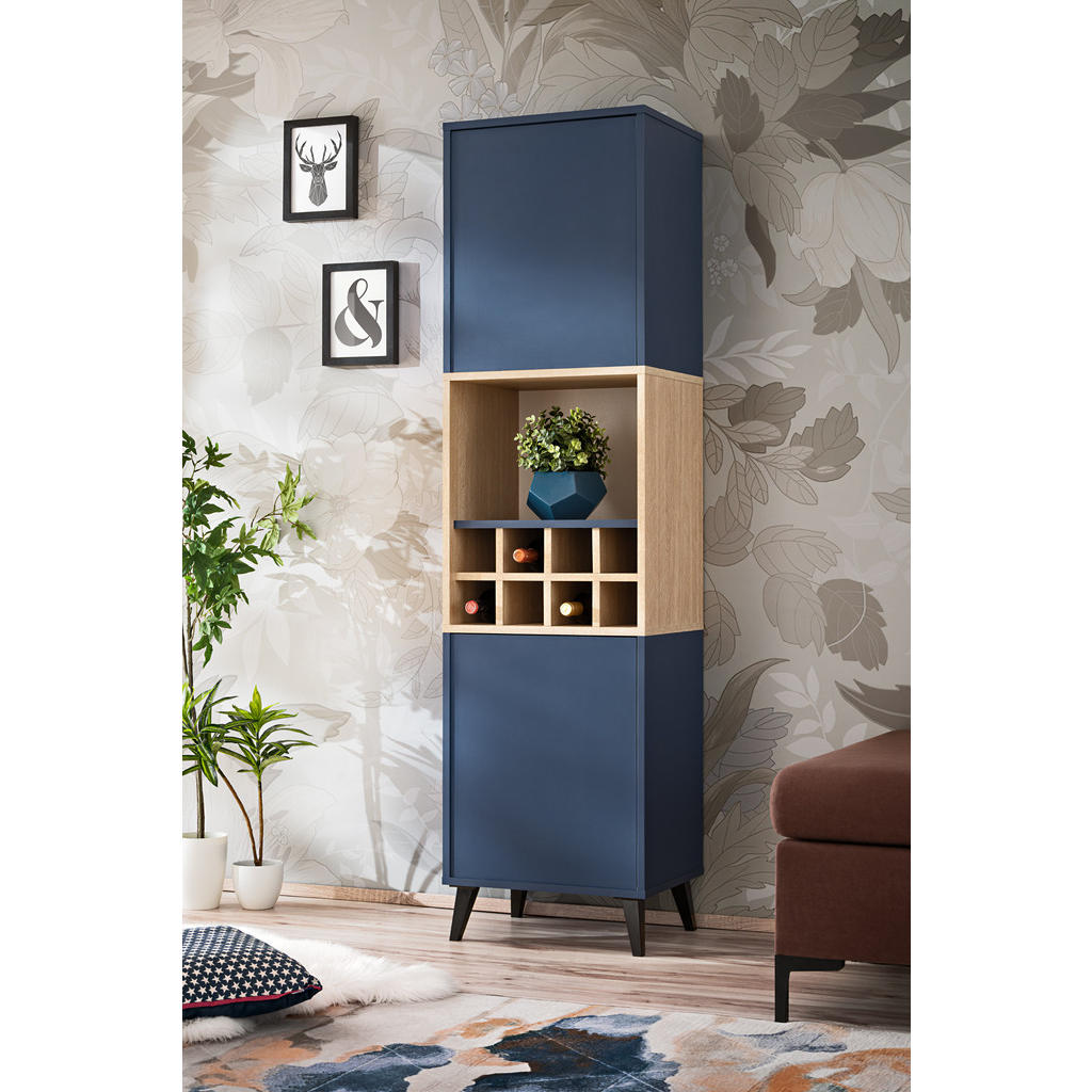 Thumbnail - Komodee Highboard, Blau, Hellbraun, Holzwerkstoff, 1 Fächer, Rechteckig, 45.8x172.6x35 cm, Wohnzimmer, Regale, Weinregal...