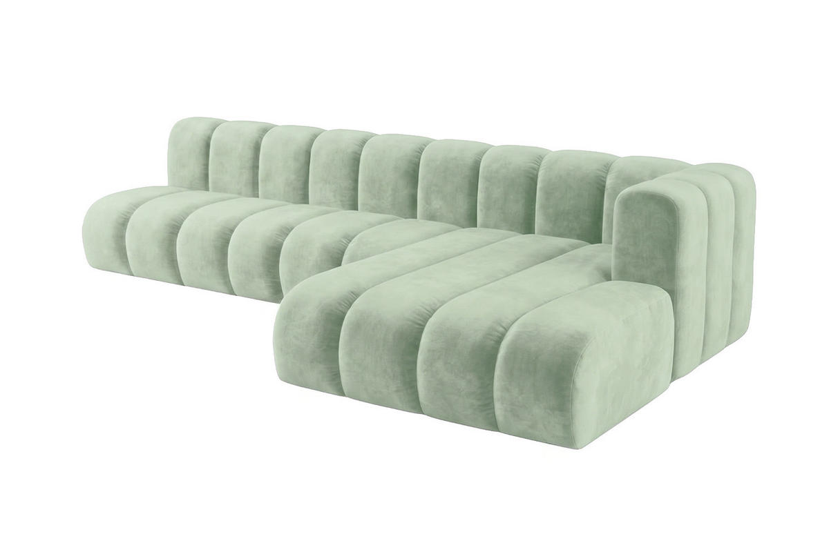 ECKSOFA Modulares In L-Form, Velvet-Stoff Riviera, Mintz, Rechts, GRAND 295 cm - Mintgrün, Holz (295/179cm) - Kaiser Möbel