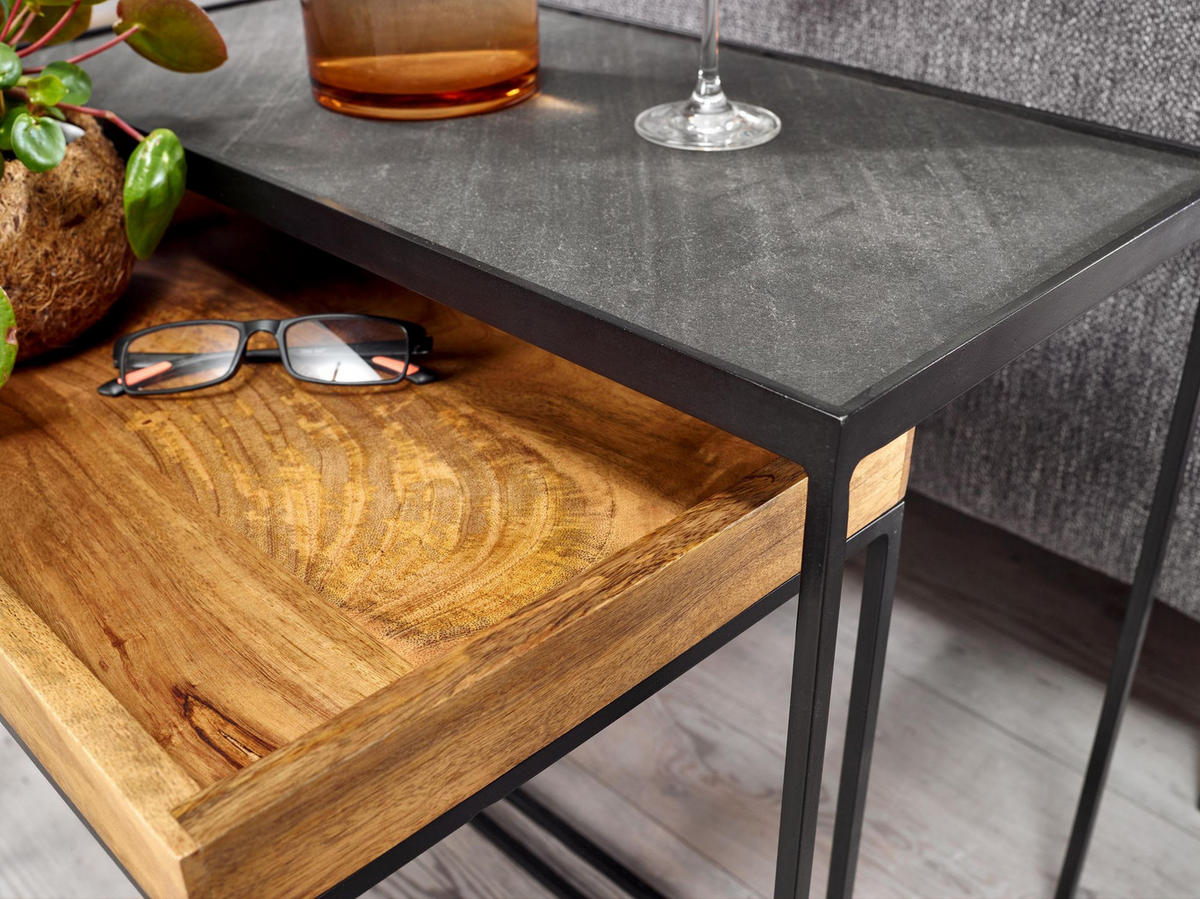 BEISTELLTISCH Set – Mango Massivholz Eisen Anthrazit Braun Industrial - Schwarz/Braun, Holz/Metall (30/60/50cm) - KADIMA DESIGN