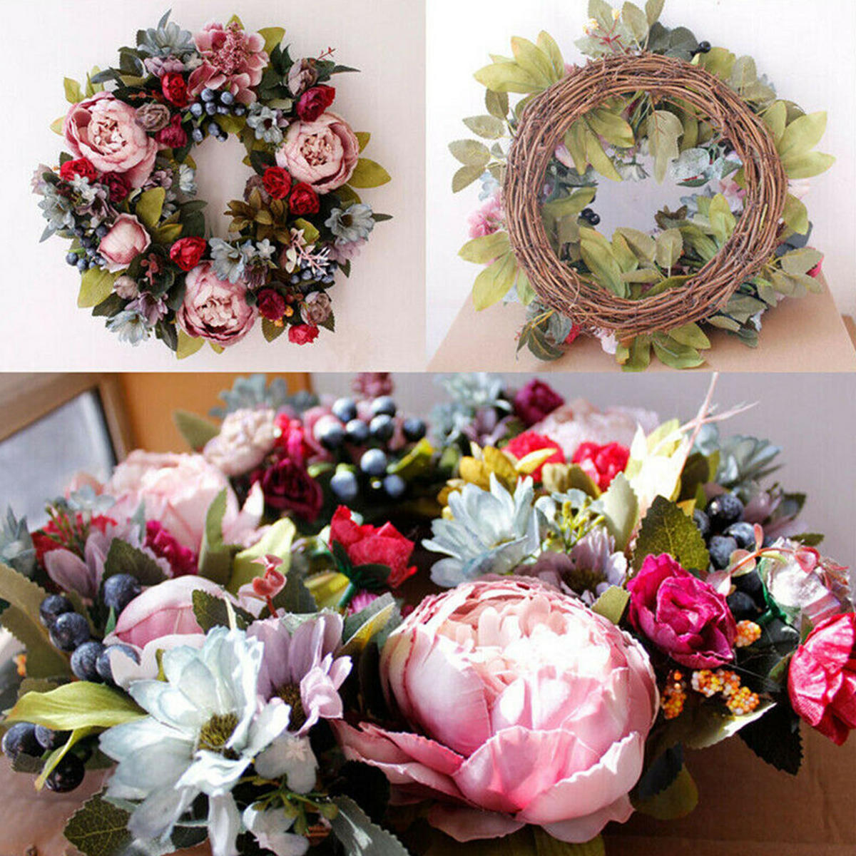 KUNSTBLUME Pfingstrosen 35cm Türkranz mit künstlichen für Hochzeit und Dekoration aus Stoff Hochwertige Verarbeitung - Rot, Kunststoff (20cm) - Livingandhome