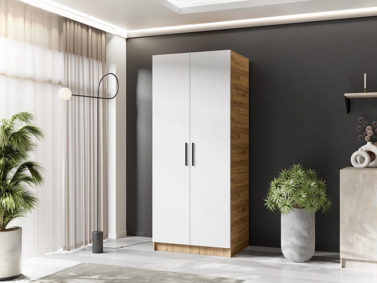 ŠATNÍ SKŘÍŇ GOLD Dub Craft & Bílá - bílá/medově dubová, kompozitní dřevo (78/205/52.5cm) - Kier Furniture