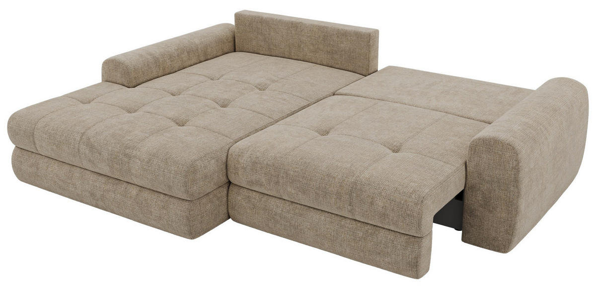 ROHOVÁ SEDAČKA ARELIA L - Béžová Hrubě tkaná žinylka - Pravá - černá/béžová, textil/plast (205/292cm) - MKS