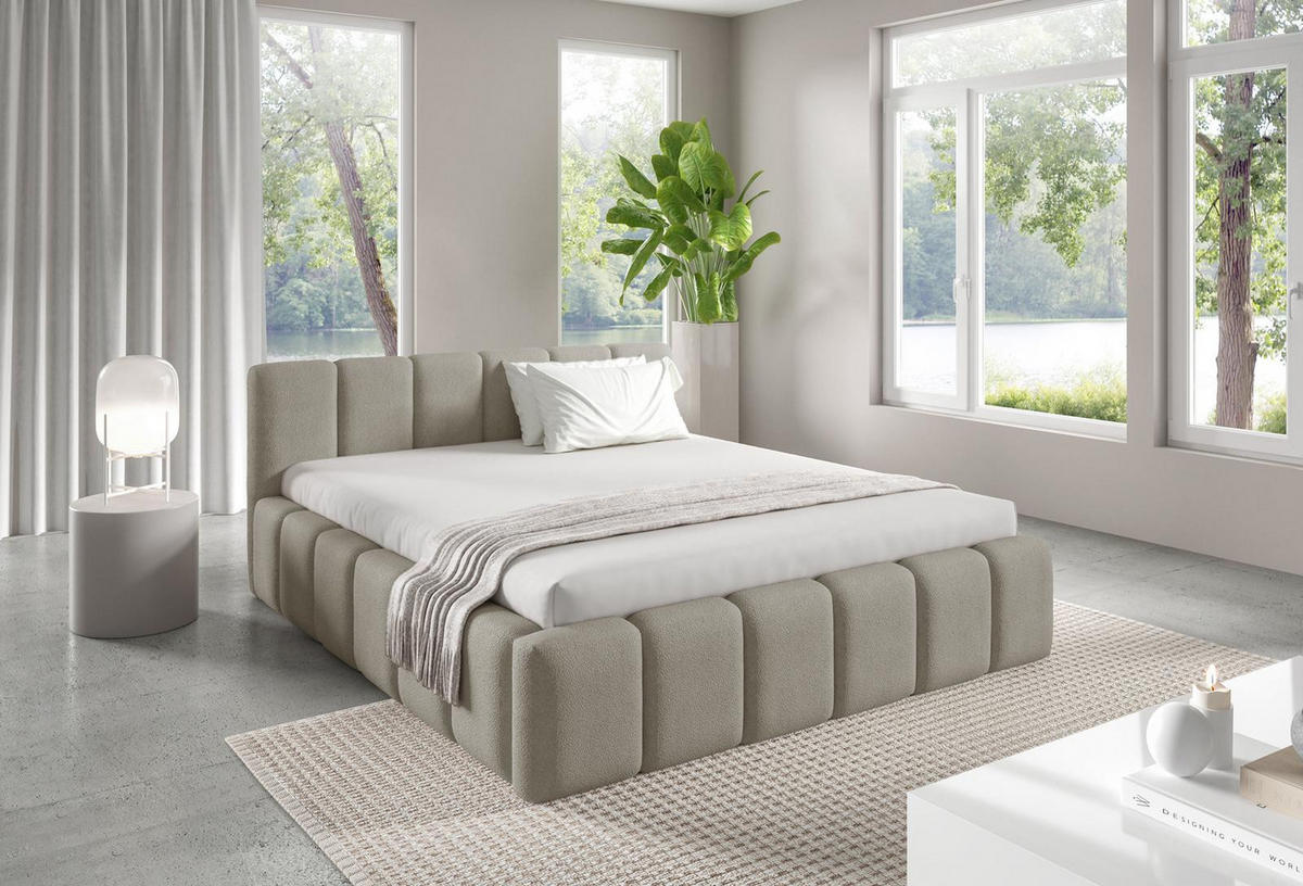POLSTERBETT KALLA Medium 140x200 cm mit Bettkasten – QUELLE 05 - Beige, Holz (140/200cm) - Dekori_Interiors