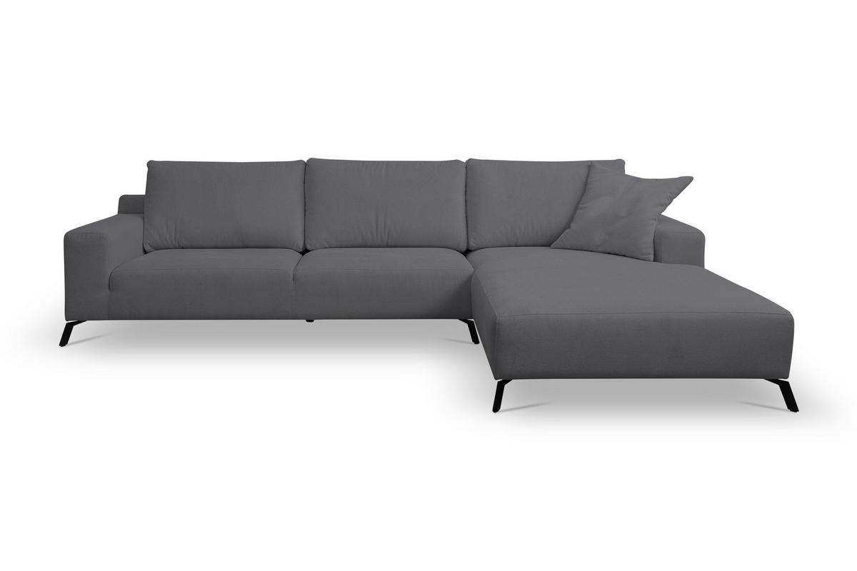 ECKSOFA Aspen in L-Form, Coach Farbe: Grau, Velourstoff, Ottomane Rechts - Grau, Textil (312/187cm) - VENASI MÖBEL