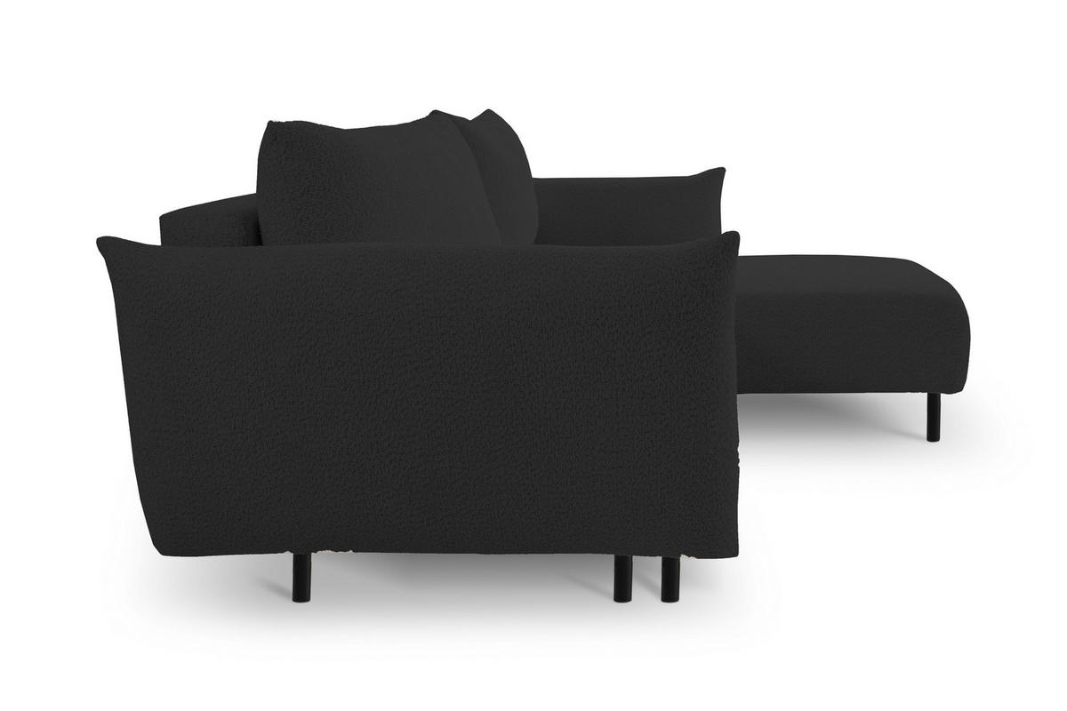 ECKSOFA ADEL mit Schlaffunktion und Bettkasten, L-förm, Metallbeine, verstellbar lose Rückenkissen, freistehend, RECHTS, 257x171x90 cm, Black - Schwarz, Holz/Textil (257/171cm) - DomoHome