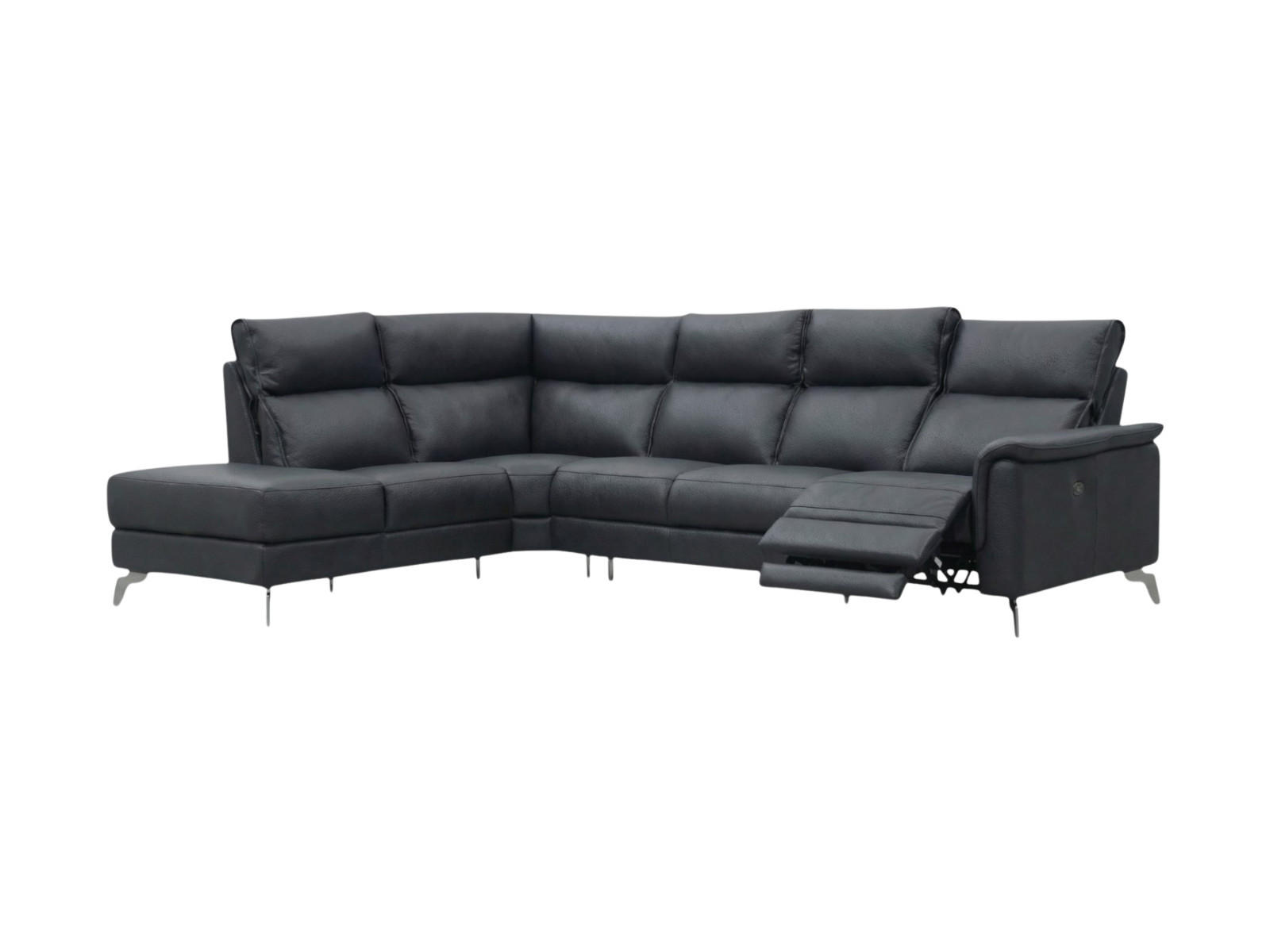 ECKSOFA Borea Echtleder mit 1 x Relaxfunktion Schwarz - Schwarz, Leder/Metall (220/310cm)
