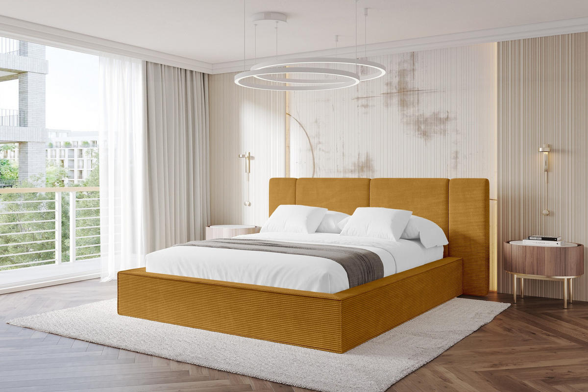 POLSTERBETT mit Bettkasten und Lattenrost, Boxbett ohne Matratze - RIVO 200x200 Senfgelb - Gelb, Holzwerkstoff/Textil (200/200cm) - ALTDECOR