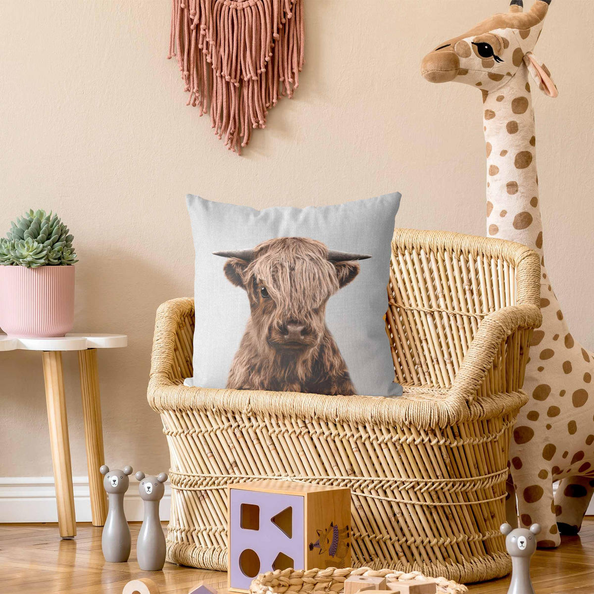 KISSENBEZUG Baby Hochlandrind Henri 40/40 cm - Schwarz, Textil (40/40cm) - Bilderwelten