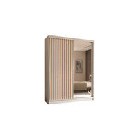 KLEIDERSCHRANK mit Spiegel-Schiebetüren und Aluminium-Leisten - LAMELO - 160 cm Weiß+Weiß+Artisan - Weiß, Holzwerkstoff (160/216/61cm) - ALTDECOR