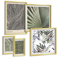 BILDER SET 5er Set - 50x50 cm & 20x30 cm & 40x60 cm Goldrahmen - Formmuster in Grün - Goldfarben, Kunststoff (40/60cm) - TULUP