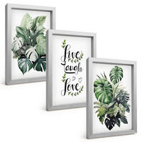 BILDER SET 3er Set - 20x30 cm Silberner Rahmen - Blattpflanzen leben, lachen, lieben - Silberfarben, Kunststoff (20/30cm) - TULUP