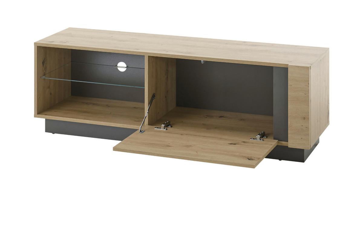 TV-LOWBOARD Eiche Artisan, Graphit grau 138 cm, TV- Unterteil mit Push-to-open - Eiche Artisan/Grau, Glas/Holz (138/46/40cm) - Furn.Design