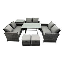 GARTENMÖBELSET mit ESSTISCH,HOCHLEHNER-SOFA Polyrattan Dunkelgrauer Mix 8-Sitzer - Dunkelgrau/Grau, Glas/Kunststoff - Fimous