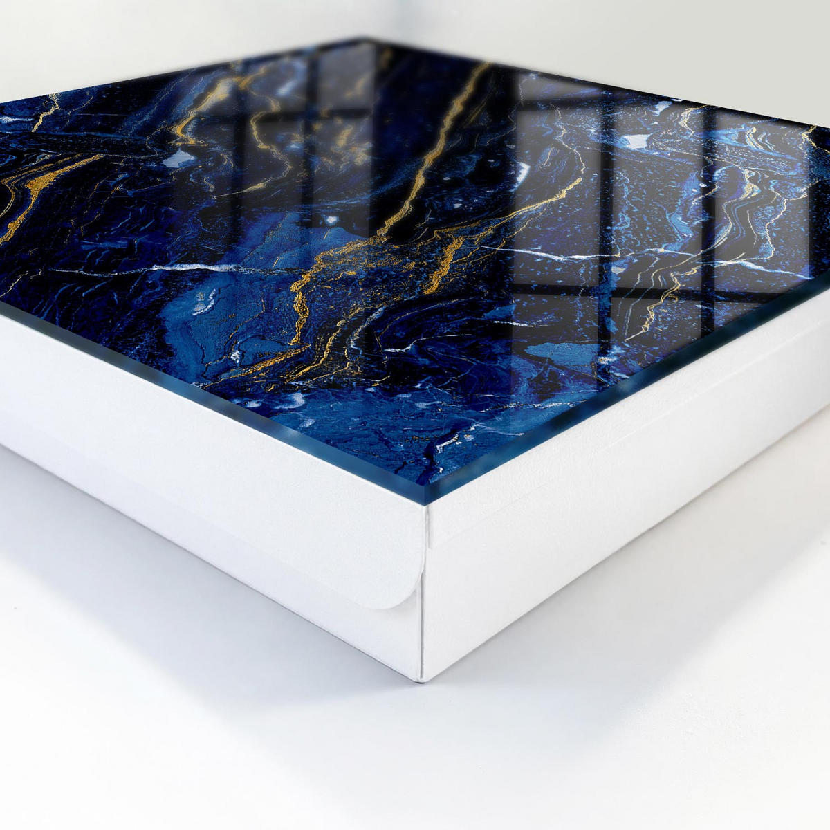 SCHLÜSSELBOX Weiß 30x30 cm – Türöffnung nach rechts - Marineblaues Muster - Dunkelblau, Metall (30/30/5cm) - TULUP