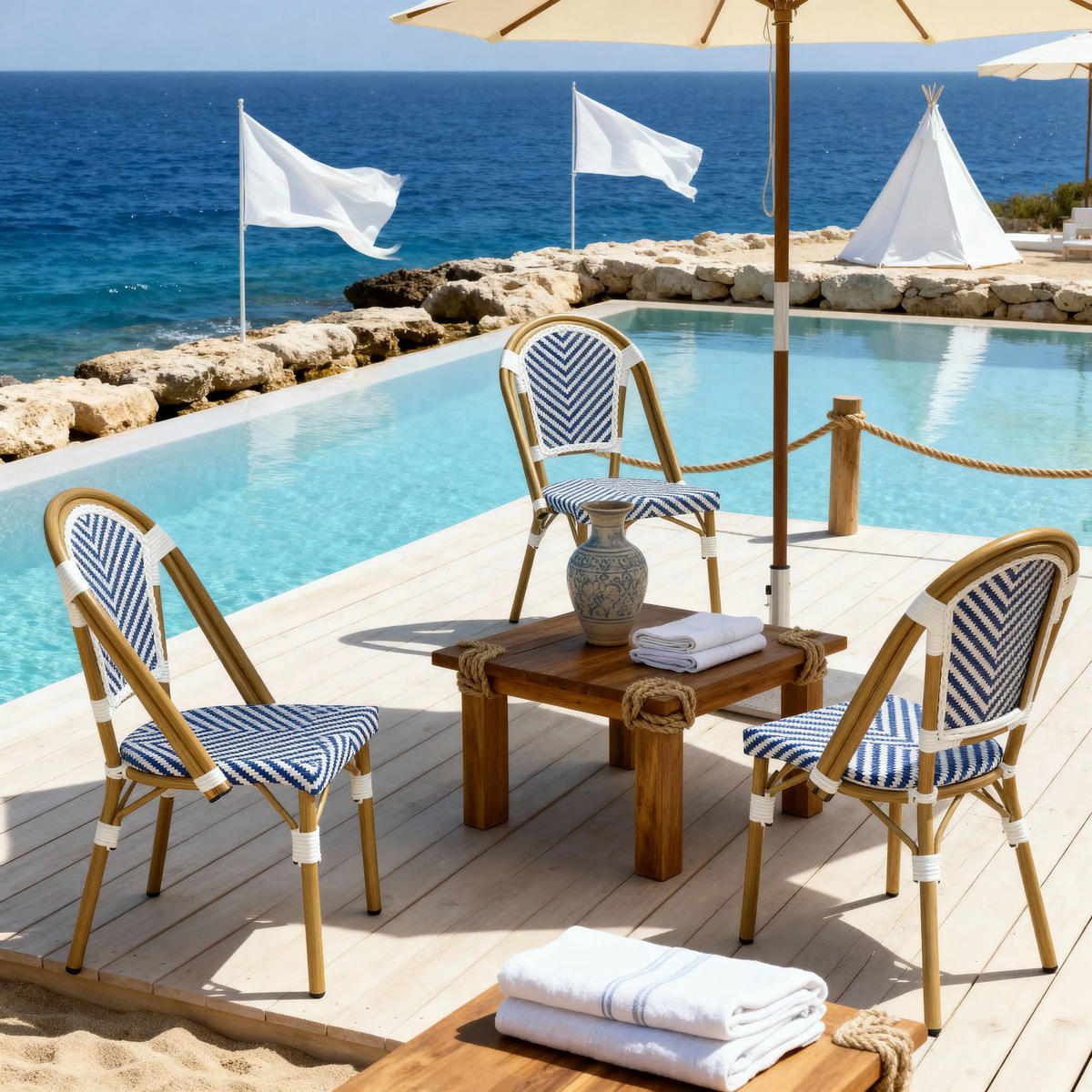 GARTENSTÜHLE Stapelbare Alpinia Blau Weiß 2er-Set - Dunkelblau, Metall (46/85/57cm) - Mobili Rebecca