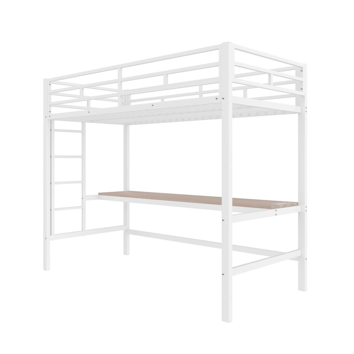 HOCHBETT mit Schreibtisch 90x200 cm Metall Weiß - Weiß, Metall (90/200cm) - Meubliv