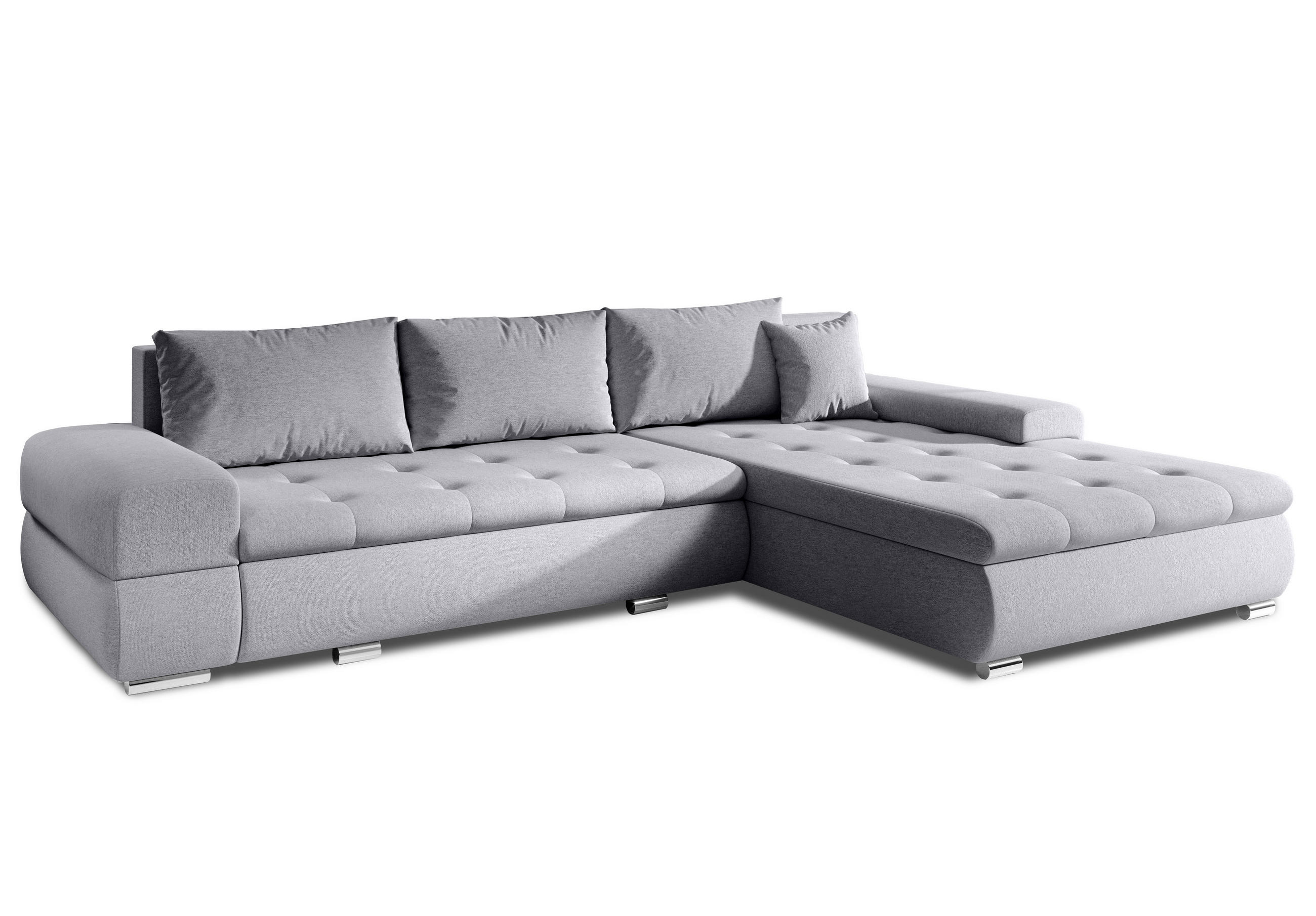 ECKSOFA L Form Sivaso Hellgrau 310/210/85 cm – mit Schlaffunktion und Bettkasten - Silberfarben/Hellgrau, Textil/Metall (310/210cm) - AX Living