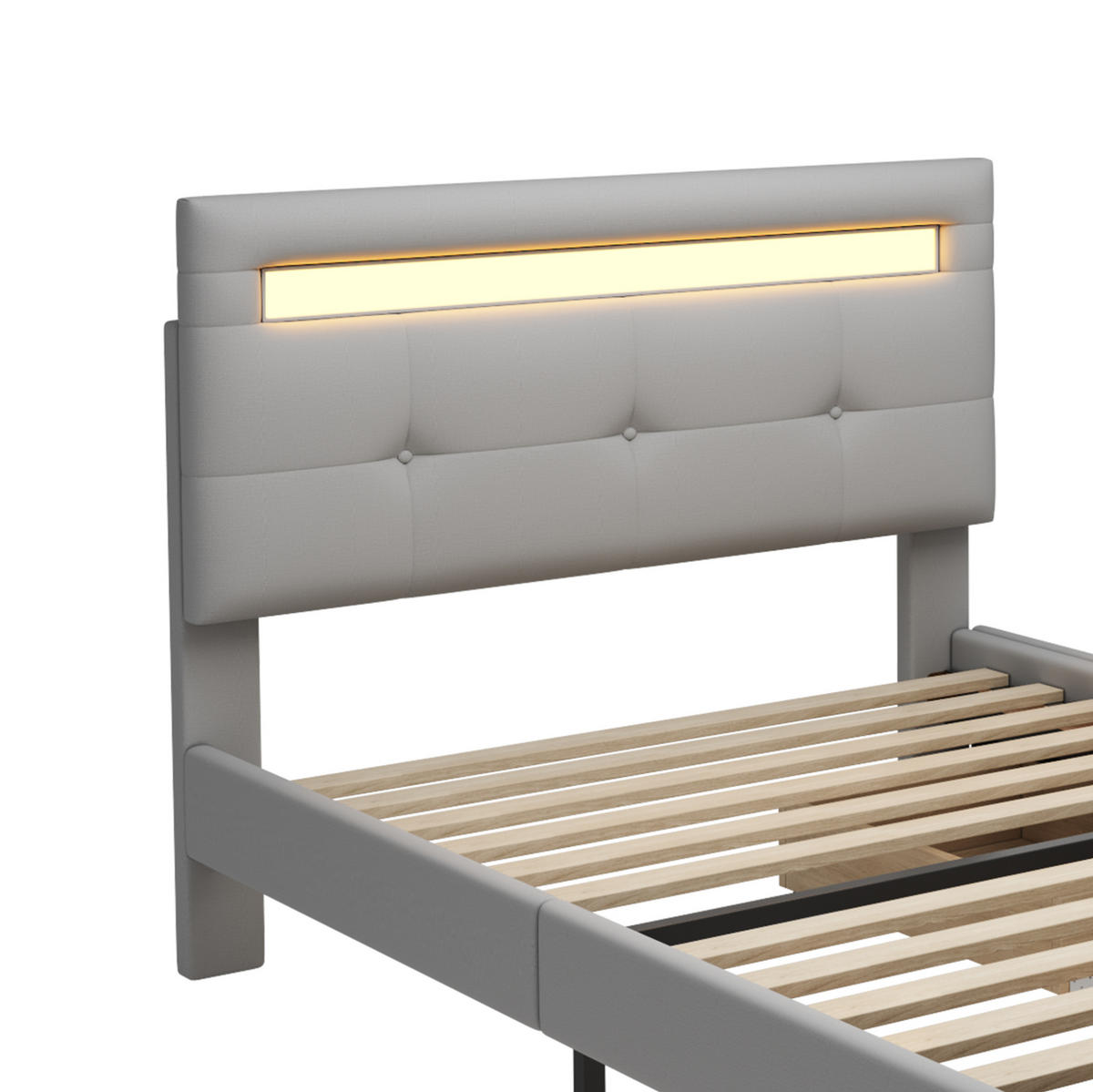 POLSTERBETT aus Polsterstoff 90x200 cm in Grau mit LED & 2 Schubladen - Grau, Textil (90/200cm) - Modfu