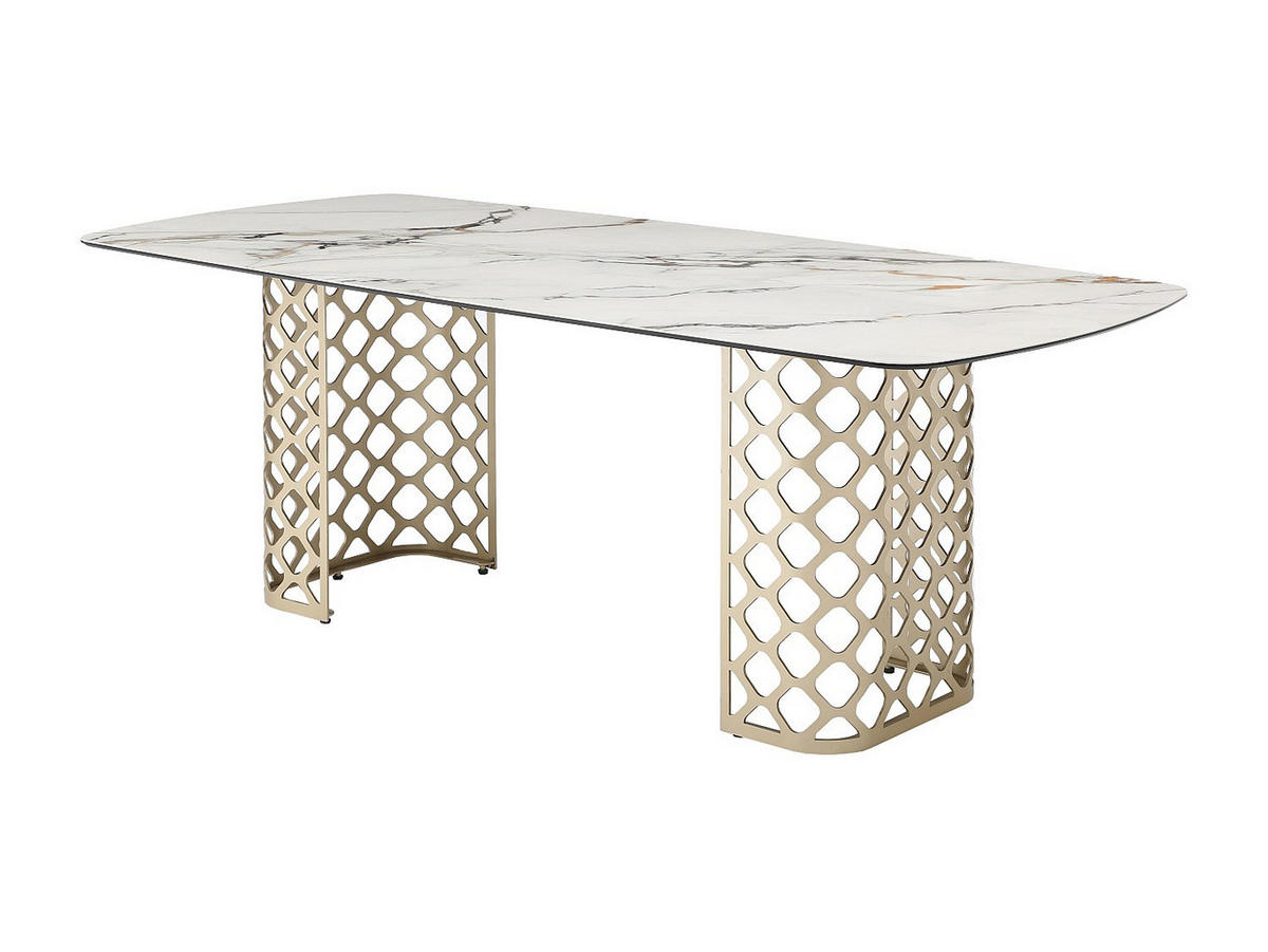 TISCH ohne Ausziehfunktion - 8 -Sitzer - Sicherheitsglas - weiß, goldfarben - GOLDENA - Weiß, Glas (100/220/76cm) - Vente-Unique