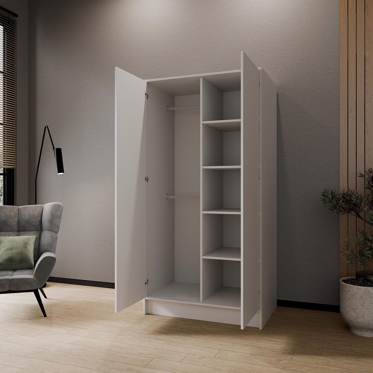 DREHTÜRENSCHRANK Gava mit zwei, glatten Türen, Weiß - Weiß, Holzwerkstoff (100/200/51cm) - Beautysofa