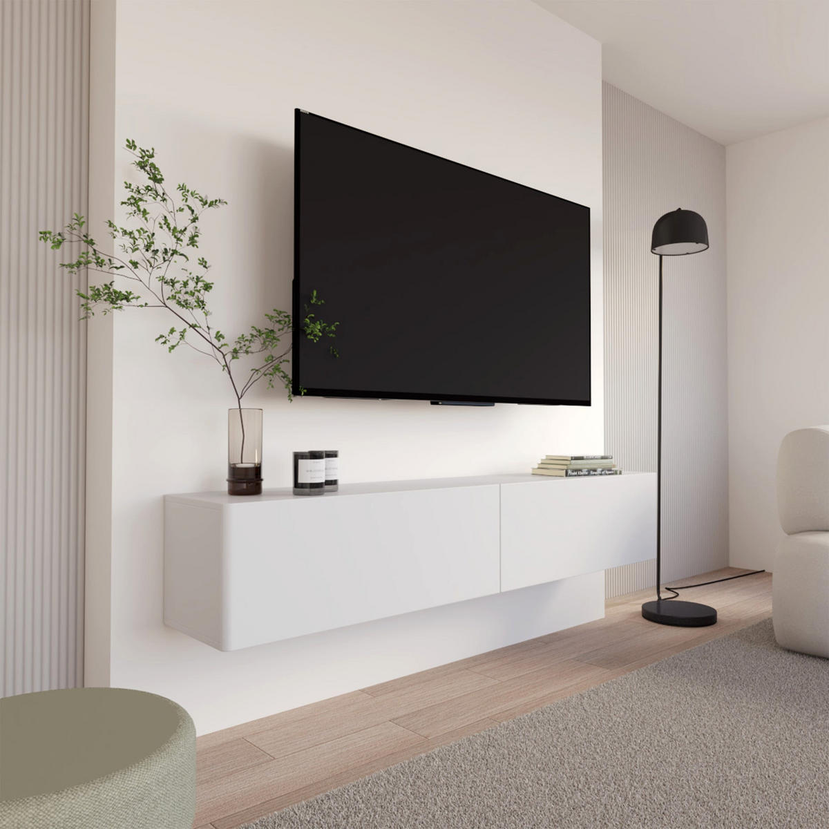 TV-STOLÍK Olio Biela 175 cm - biela, kompozitné drevo (175/28.4/31.6cm) - Selsey