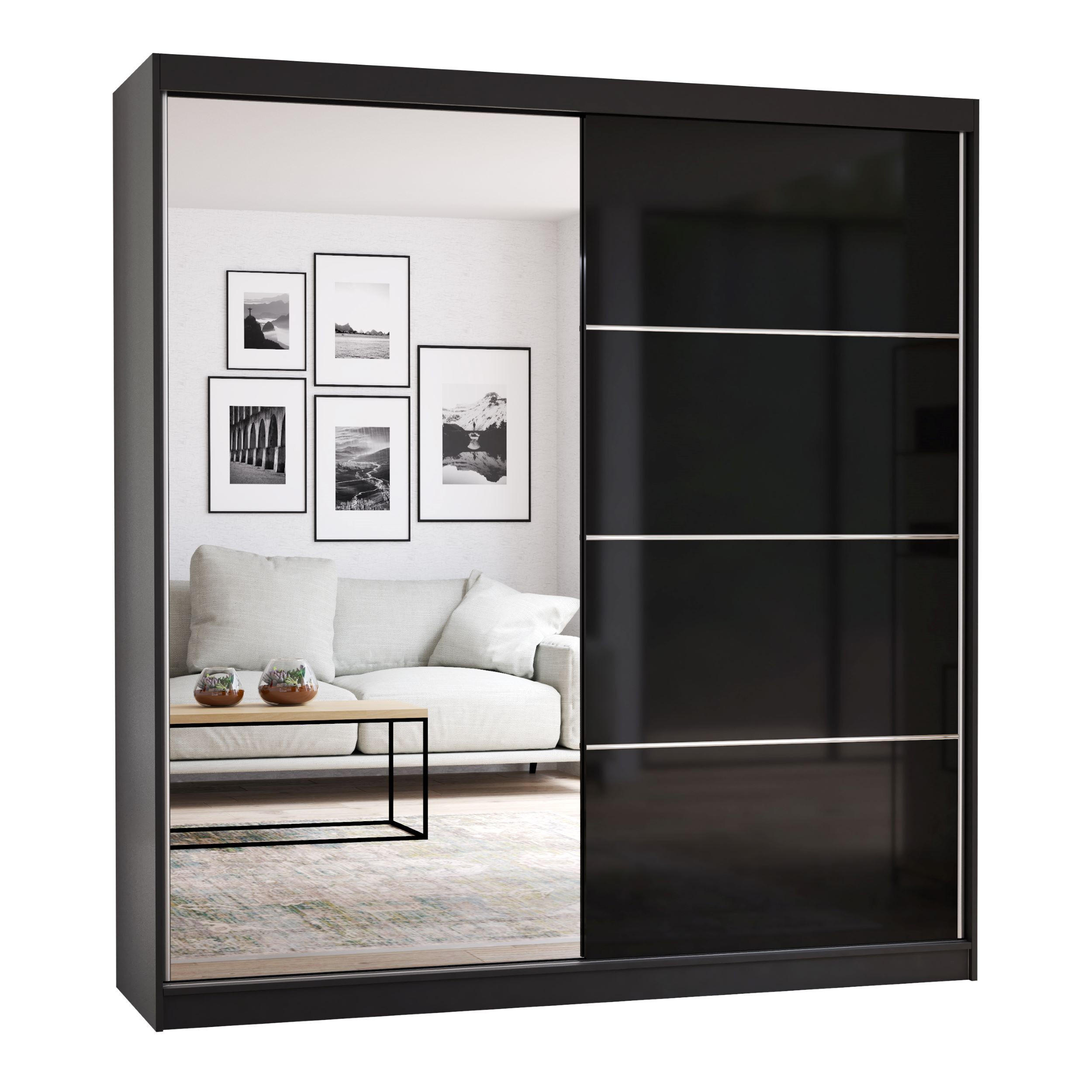 SCHIEBETÜRENSCHRANK - BEN 31 203 CM (Schwarz) - Schwarz, Holzwerkstoff/Metall (203/218/61cm) - Möblo