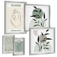 BILDER SET 5er Set - 50x50 cm & 20x30 cm & 40x60 cm Silberner Rahmen - Linien, Pflanzenmuster, Minimalismus - Silberfarben, Kunststoff (40/60cm) - TULUP