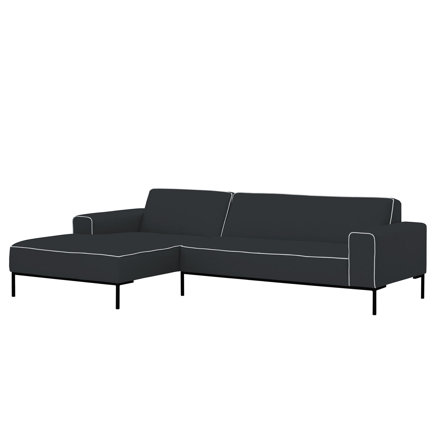ECKSOFA mit Longchair - Webstoff - Anthrazit/Schwarz, Textil (264/168cm) - home24