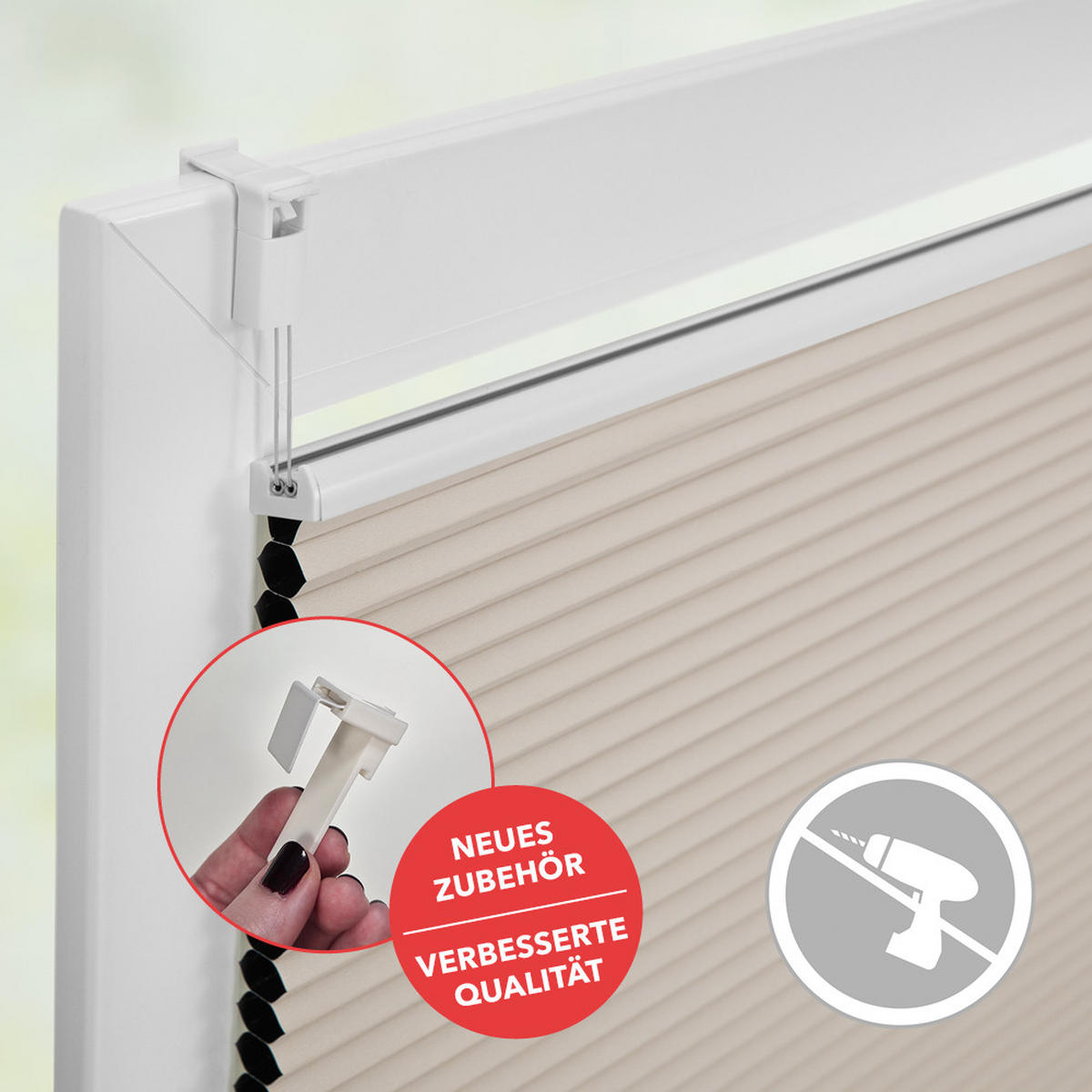THERMO-PLISSEE KLEMMFIX OHNE BOHREN, VERDUNKELUNG, VERSPANNT - Creme, Kunststoff (85/130cm) - Lichtblick Original