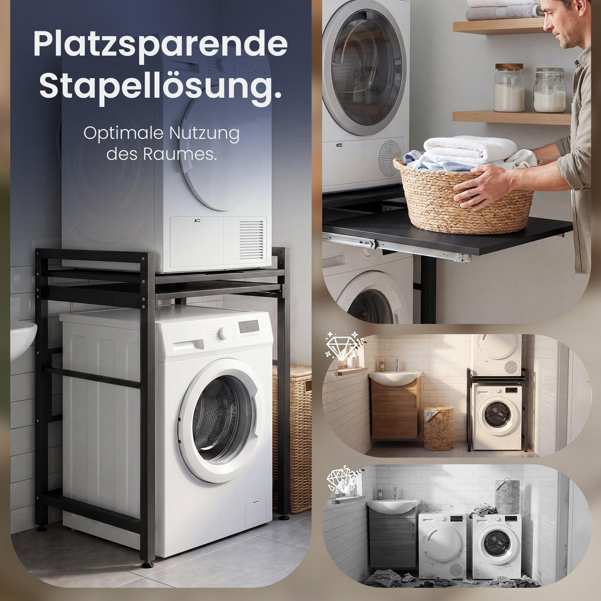 WASCHMASCHINENVERBAU Metall Schwarz - Schwarz, Metall (60/180/60cm) - CLP