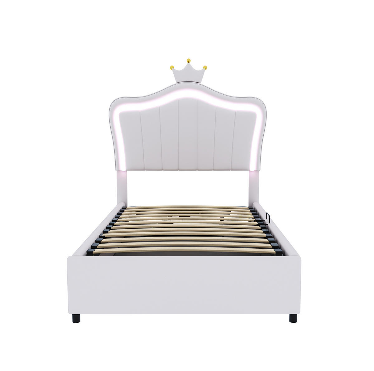 POLSTERBETT 90/200 cm Weiß mit Kronendesign und LED-Beleuchtung - Weiß, Holzwerkstoff (90/200cm) - OKWISH