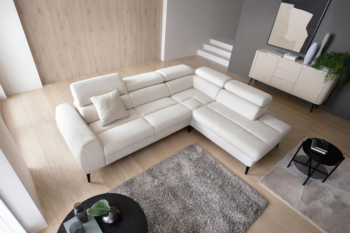 ECKSOFA NOTE Creme Chenille mit Schlaffunktion - Creme, Holz (271/216cm) - MASSENO