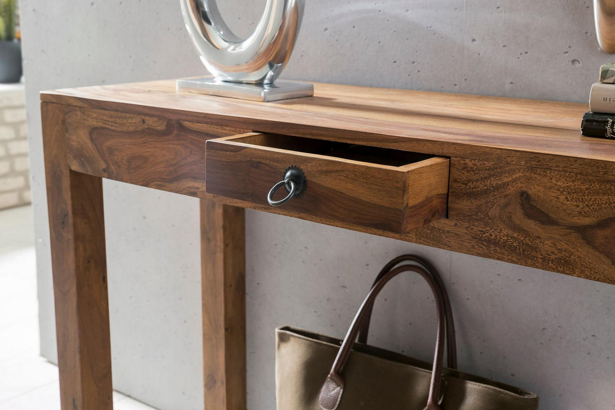 KONSOLENTISCH Massivholz Schublade Landhausstil MUMBAI, Dunkelbraun 120x40x70 cm - Braun, Holz (40/120/70cm) - KADIMA DESIGN