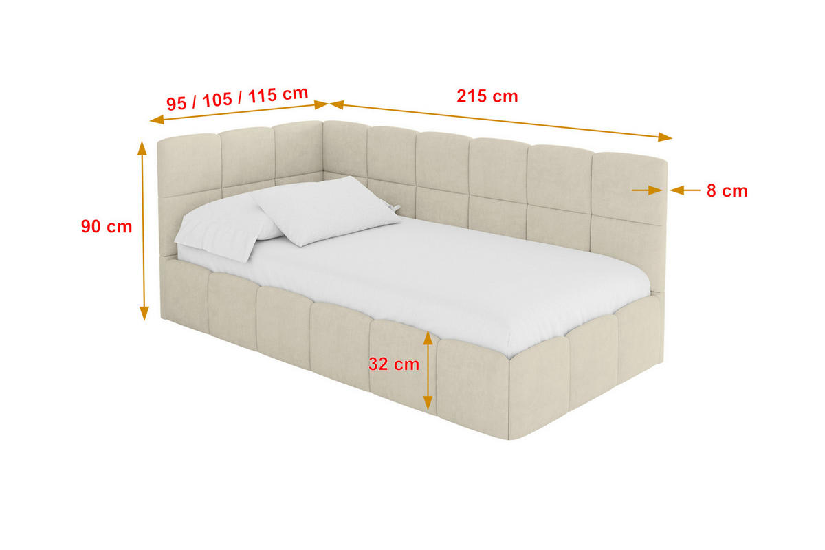 EINZELBETT Jugendbett mit Bettkasten Rechts, ohne Matratze - LIVY 80x200 Beige - Cappuccino, Holzwerkstoff/Textil (80/200cm) - ALTDECOR