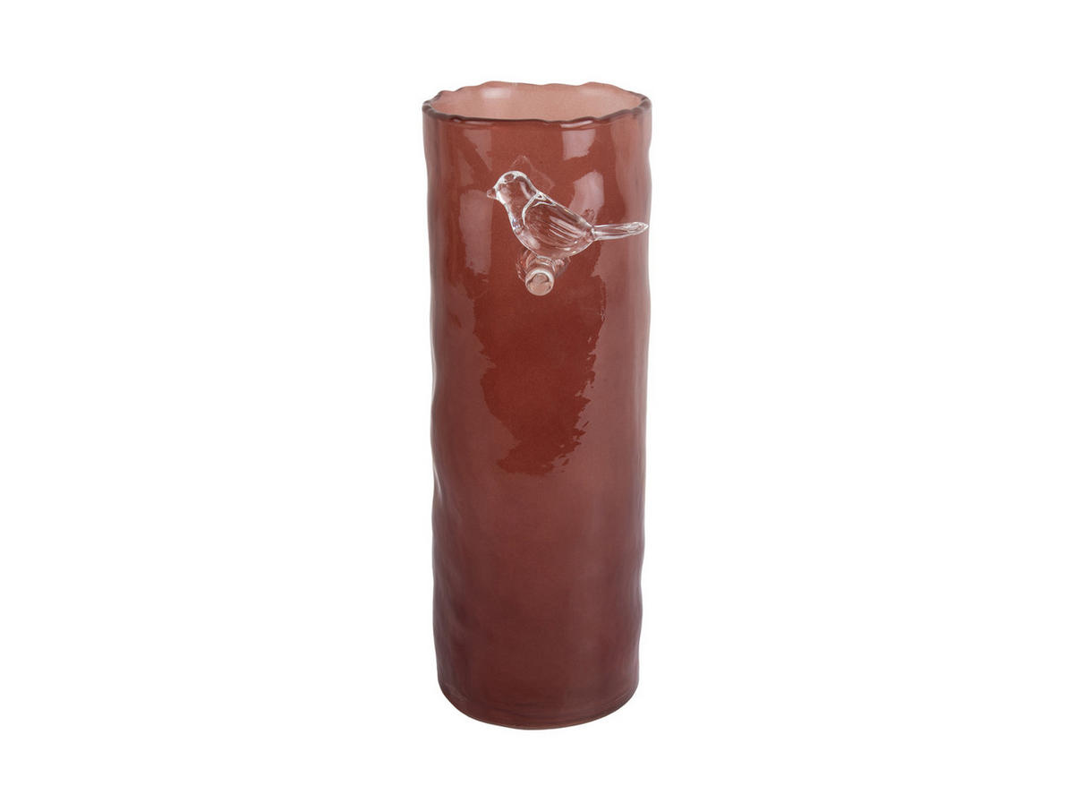 VASE Bird On Branch 9/9/27 cm - Rot, Glas (9.5/27cm) - Present Time