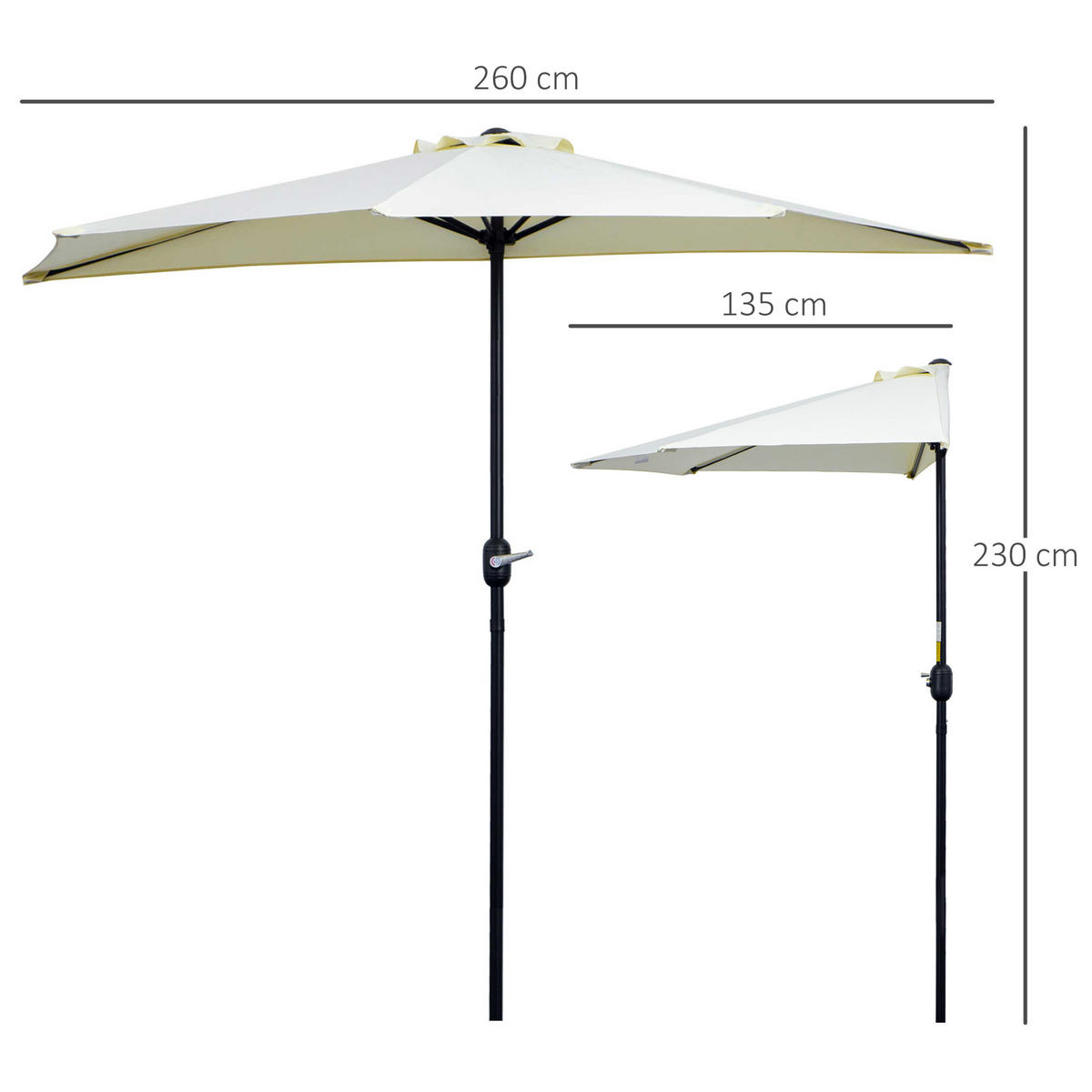 SONNENSCHIRM 260/135/230 cm DE-11421 Beige - Beige, Metall (135/260cm) - ComfortXL