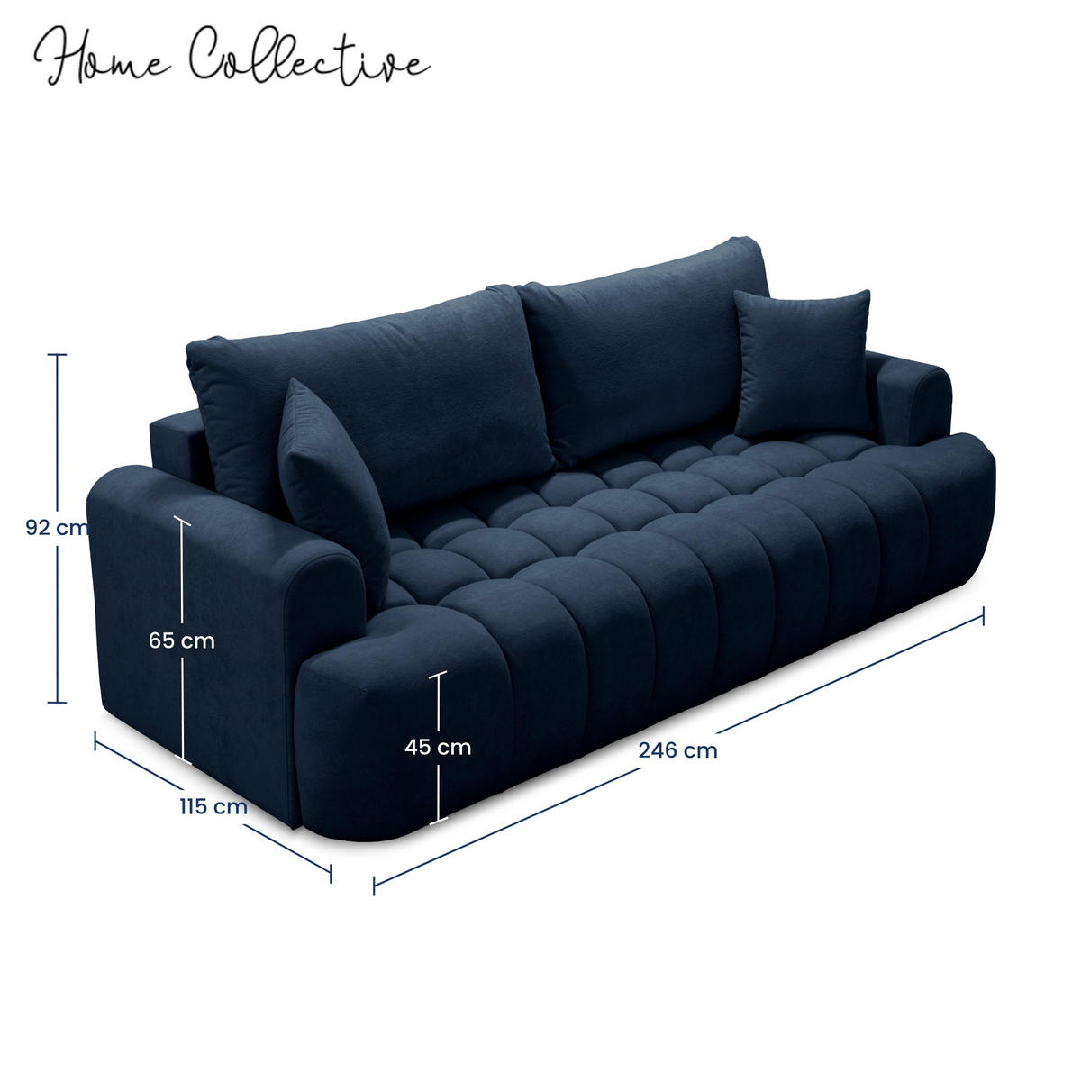 SOFA in Marineblau - Dunkelblau, Textil (246/92/115cm) - Home Collective