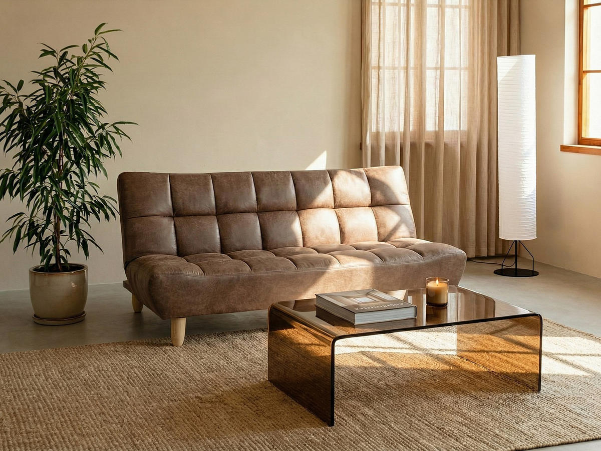 SCHLAFSOFA Klappsofa 3-Sitzer - Microfaser-Vintage - Braun - ESTEBAN - Braun, Textil (182/87/97cm) - Vente-Unique