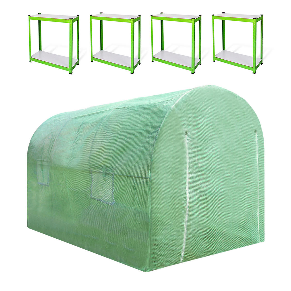 POLYTUNNEL 25mm 4m x 2m mit Regale - Grün, Kunststoff (200/1/400cm) - Monstershop