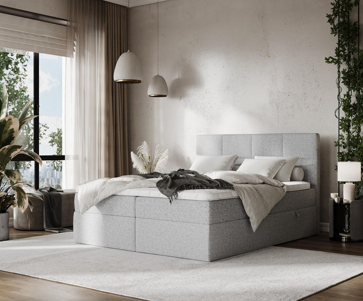BOXBETT Oris 140/200 cm Grau im Riva Stoff - Schwarz/Grau, Holz/Holzwerkstoff (140/200cm) - AltaBeds