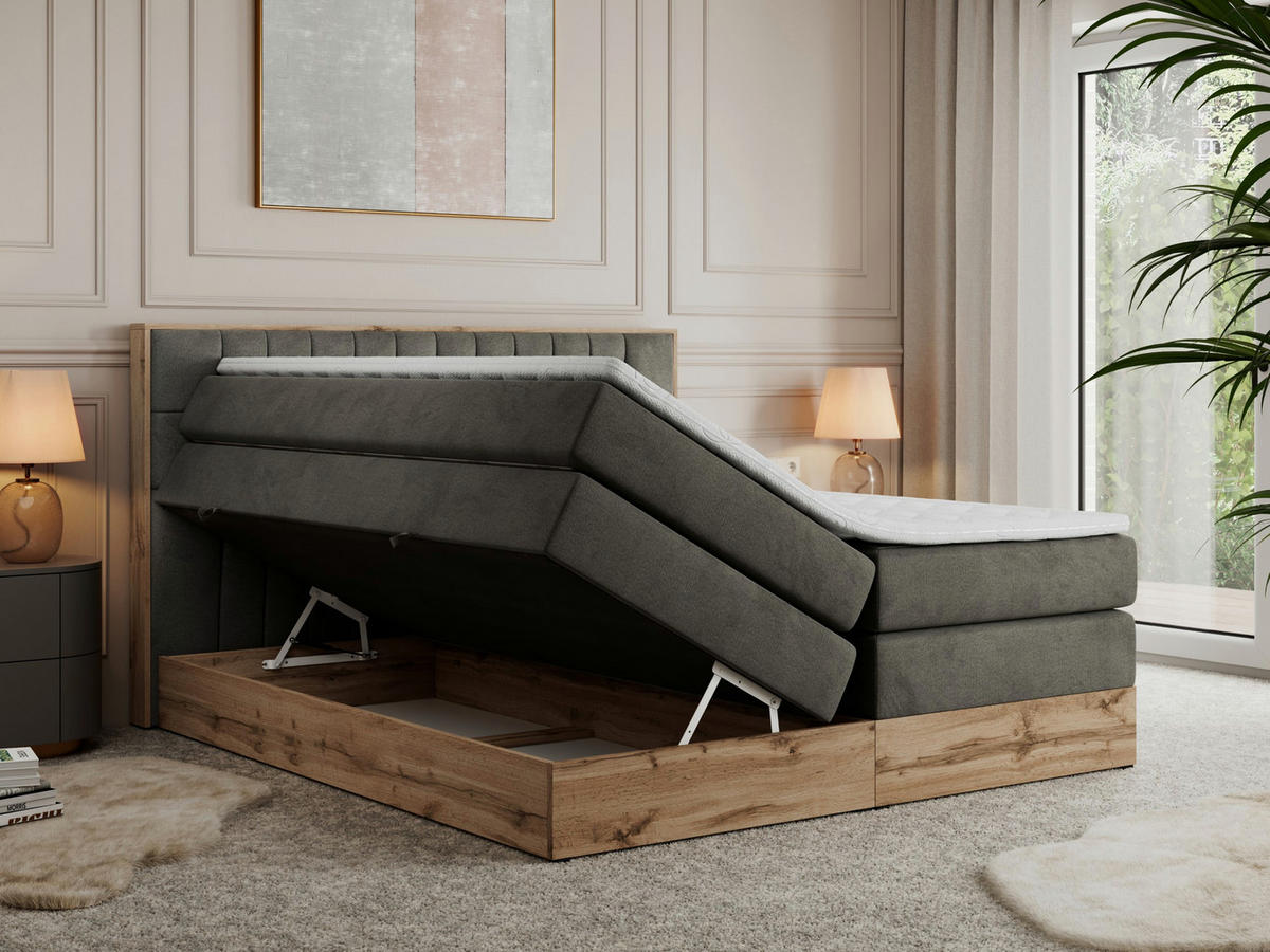 BOXSPRINGBETT AMORE KING 180/200 Dunkelgrau Velvet - H3 - Dunkelgrau, Holz/Textil (180/200cm) - MKS